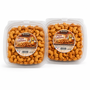 Two 1-pound containers of Pizza Cashews from We R Nuts NY, Inc.